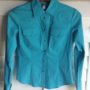 Aqua Blue button down Western Rodeo shirt. Like new condition